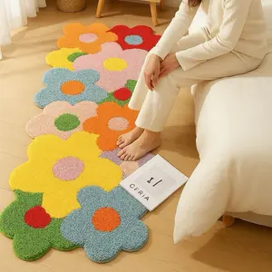 Floral Tufted Soft Bedside Rug 22inch*63inch, Non-Slip Feature for Indoor Use Bedroom Carpet Organic Cotton