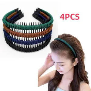 4PCS Headbands Hair Women's Fashion Accessories for Women Non-slip Braided Hair Bands Comfy Tooth Comb Hair Hoop