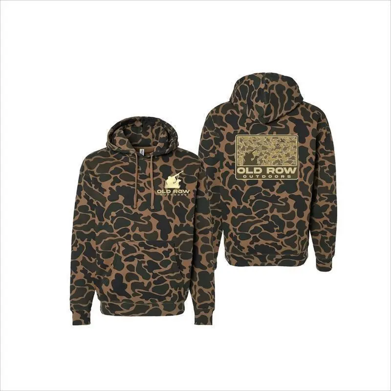 Old Row Outdoors Duck Camo Hoodie – Unisex Brown Camouflage Pullover Hoodie, Unisex 3D Hoodie, Realistic Print Design, Trendy Streetwear Pullover