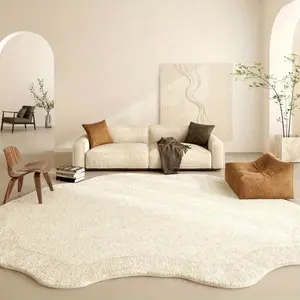 1pc Modern Cream Style Carpet Large Area Living Room Decoration Home Decor Rugs Irregular Shape Carpet Fluffy Soft Bedroom Carpet Beige Line Bedside Plush Rug Household Thickened Waterable Laundry Closet Lounge Entrance Door Floor Mat