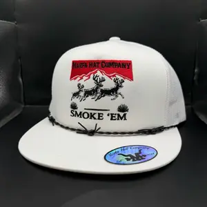 Smoke 'Em Bucks Hat - Trucker Cap with Deer Design and Barbed Wire Detail