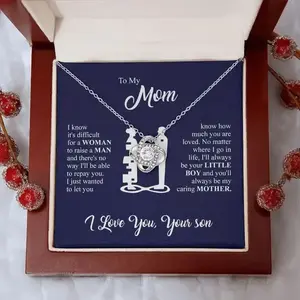 Veliora Gift B Gift for Mom from Son - Love Knot Necklace in LED Wooden Box | Meaningful Mother's Day Jewelry 2026 | Sentimental Message Card Thoughtful Durable initial bracelet men money