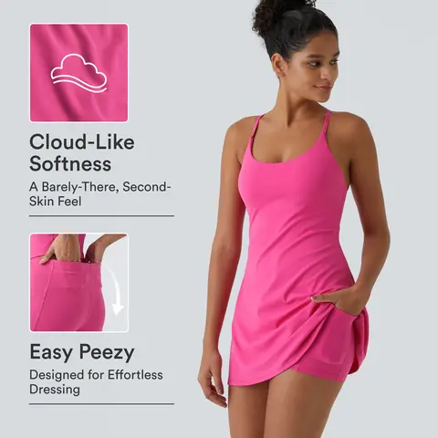 Halara Everyday Softlyzero  Fabric Backless 2-in-1 Flare Workout Dress-Wannabe-Easy Peezy