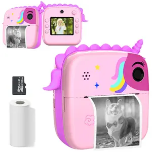 【 Instant photo printing camera 】 1080P high-definition camera, rechargeable printer, multiple printing filters, large capacity battery, easy-to-use photo printer as an ideal choice for holiday gifts to family and friends, printer+5 rolls of paper+32GB me