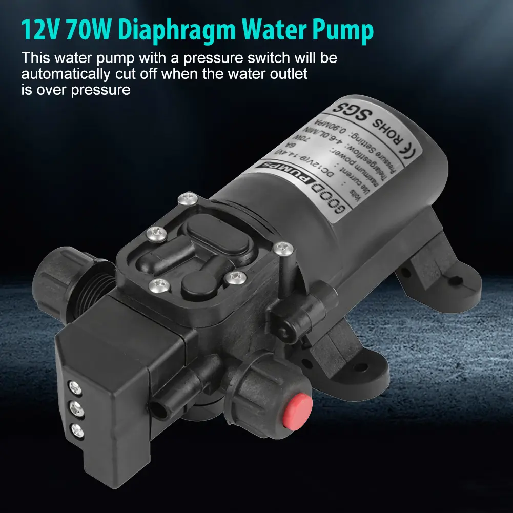 DC 12V 0.9Mpa 4-6L/Min Water High Pressure Diaphragm 70W Self Priming Pump