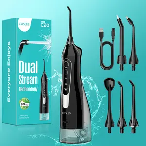 COSLUS CX20 Water Flosser Teeth Pick: with Lightweight Handle,HandlePortable Cordless Oral Irrigator,Includes Five Nozzle（Tongue Cleaner),Rechargeable Travel Irrigation Cleaner IPX7 Waterproof Electric Flossing Machine for Teeth Cleaning,White