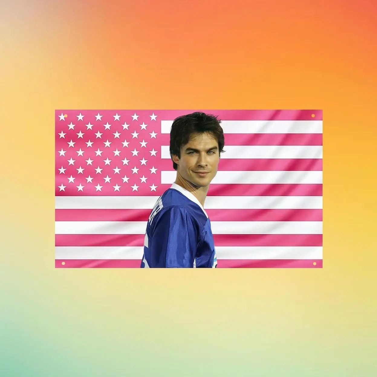 Ian Somerhalder Pink USA Flag Wall Tapestry, Actor Wall Flag, Pink American Flag, Celebrity Room Decor, Fan Gift Wall Tapestry, Fabric Wall Hanging for Bedroom, Dorm Room, Living Room and Apartment Decor, Lightweight Indoor Wall Art