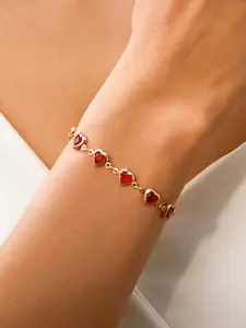 Heart Pearl Bracelet, Sweet Heart Design, Candy Color Finish, Ideal Gift for Girls and Women, Fashion Accessory, All Seasons, Heart Charm Bracelet