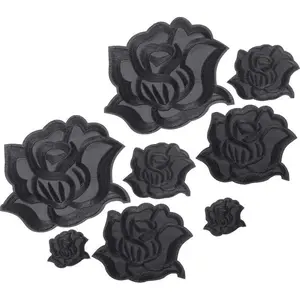 8 count Black Iron on Rose Flower Patches for Clothes Fabric Repair 4 Size Embroidered Sew on Flower Applique Patches for Jacket Jeans Clothes Hats Shoes Bags