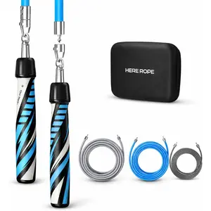 Hererope Weighted Jump Rope Set 3-in-1 Interchangeable 1/6lb 1/4lb 1/2lb Professional Jump Ropes for Men Women |  Ball Bearing Speed Rope Anti-Slip Leather Grip | Crossfit Boxing MMA