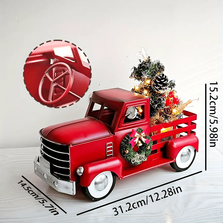 Vintage Rustic Red Christmas Truck Metal Statue, Multi-Size Farmhouse Home Supplies, Dry Battery Power (AA Batteries Not Included), Living Room & Home & Kitchen Decor, Room Decor