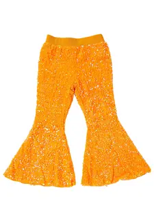 Orange sequin Print Bell bottoms Girls pants