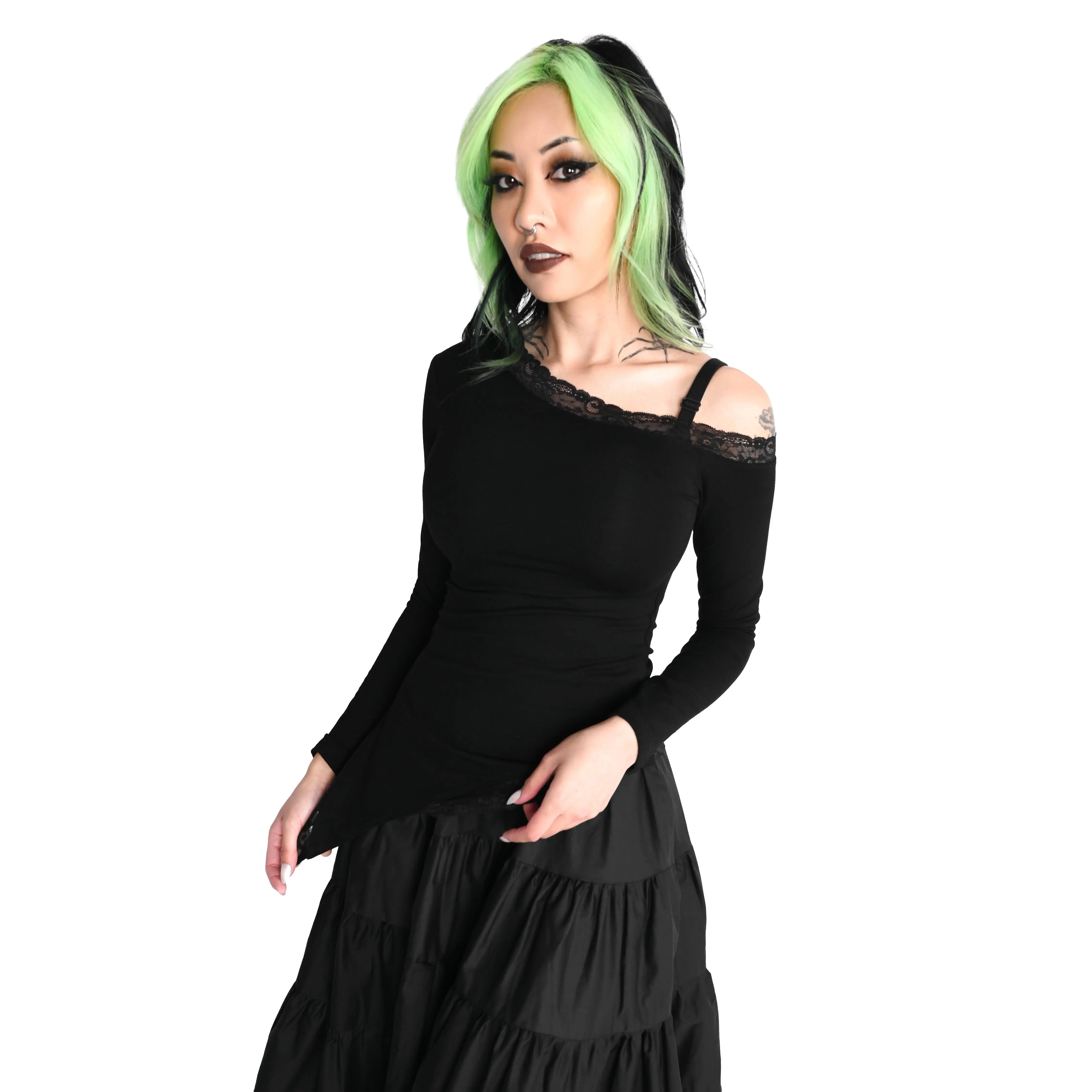 Off the Shoulder Long Sleeve Top, Shirts For Women, Off Shoulder, Lace Trim, Blouse Shirt, Soft Modal, Lacy, Casual, Spandex