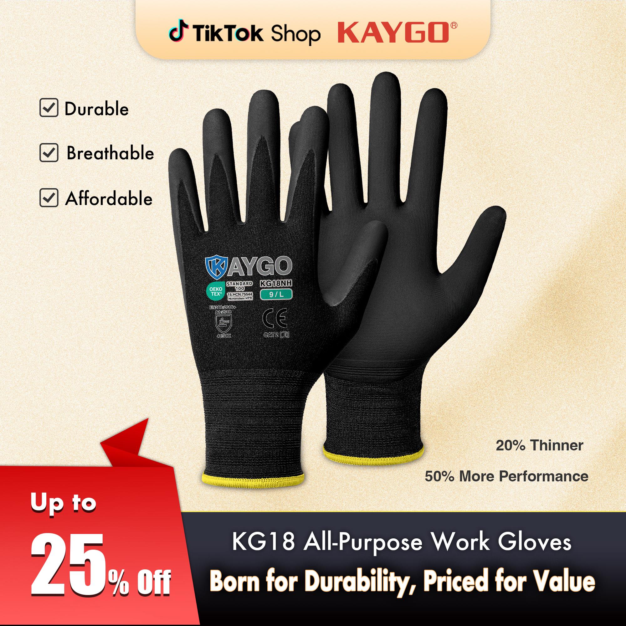 KAYGO Safety Work Gloves MicroFoam Nitrile Coated, KG18NB,Seamless Knit Nylon Glove with Black Micro-Foam Nitrile Grip,