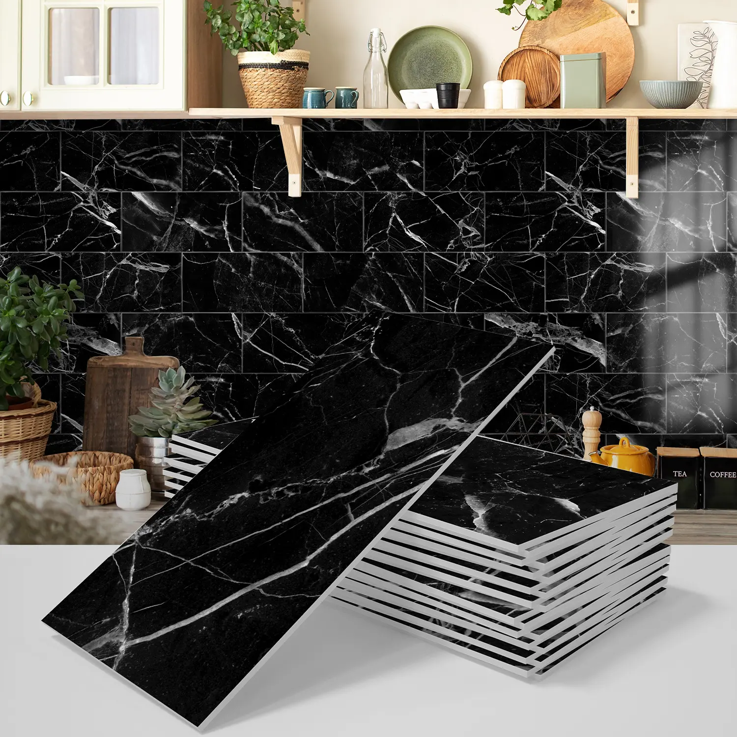 Marble Pattern Tile Stickers, Self-Adhesive Waterproof PVC Wall Decals, Decorative Wall Sticker for Bedroom TV Background, Kitchen Bathroom Renovation, Self Adhesive Tiles, Marble Backsplash Wallpaper