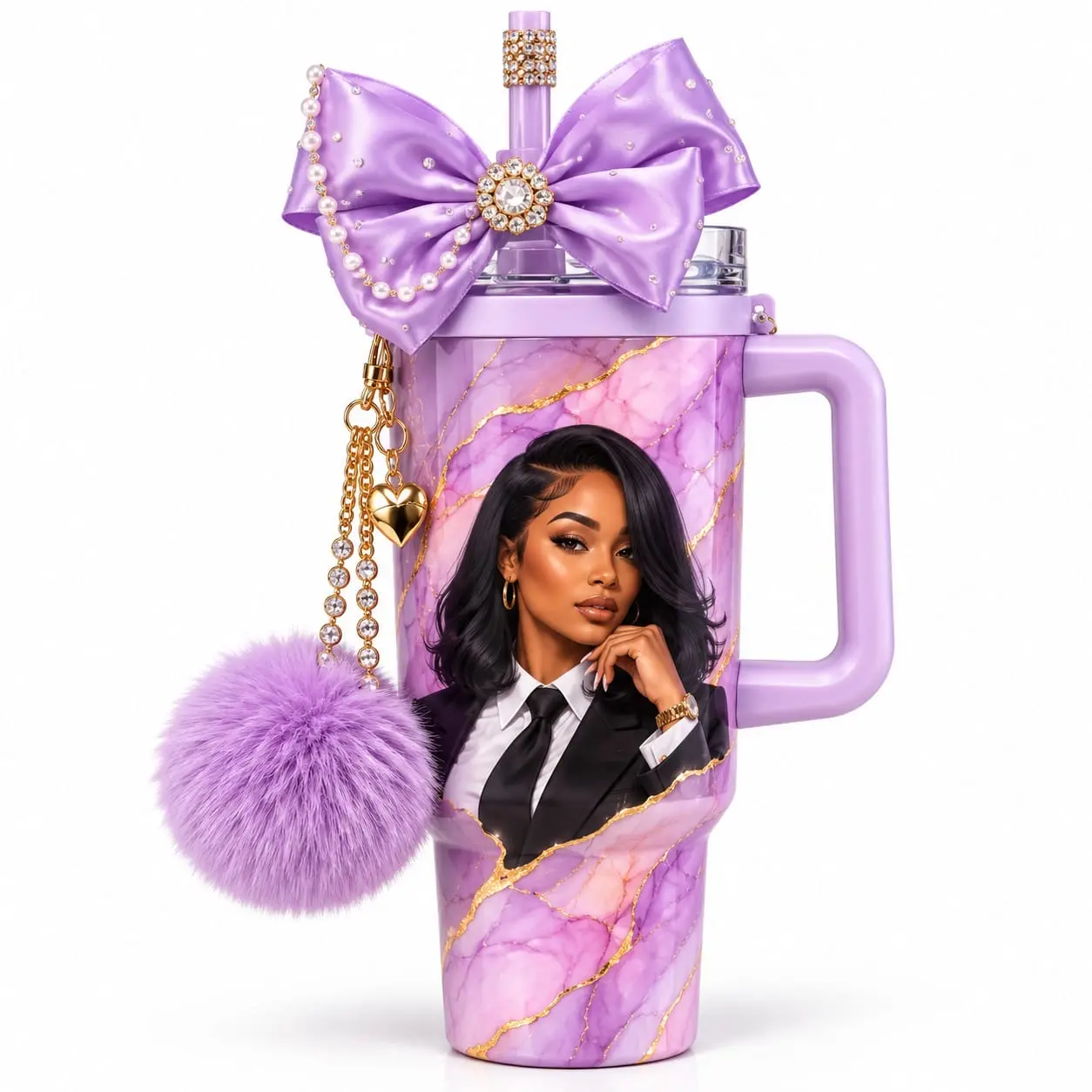 Personalized 40 oz Photo Tumbler with Handle, Lid and Straw – Custom Gift