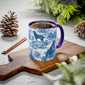 Rottweiler French Toile 11oz Accent Mug, Vintage Blue Toile Coffee Cup Gift for Rottie Lover Dog Chinoiserie Drinkware Blue Floral Toile de Jouy Tea Cup