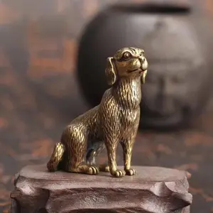 Brass Color Lucky Dog Decorative Figurine, Small Desktop Ornament, Tea Pet Dish, Crafted Home & Office Accessory, Decoration, Gift