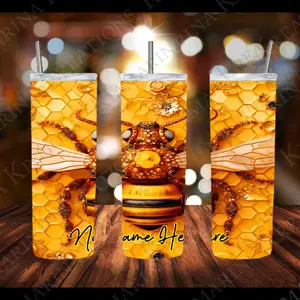 Yellow Bee Drinking Stainless Tumbler With Name