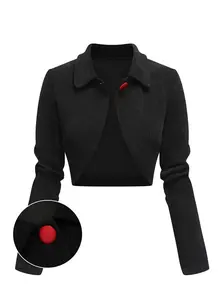 RETRO STAGE Women's 1950s Textured Knit Button-Front Jacket - Minimalist Fitted Polyester Cropped Longsleeves Tops, Basic All-Season Casual Outerwear Clothes