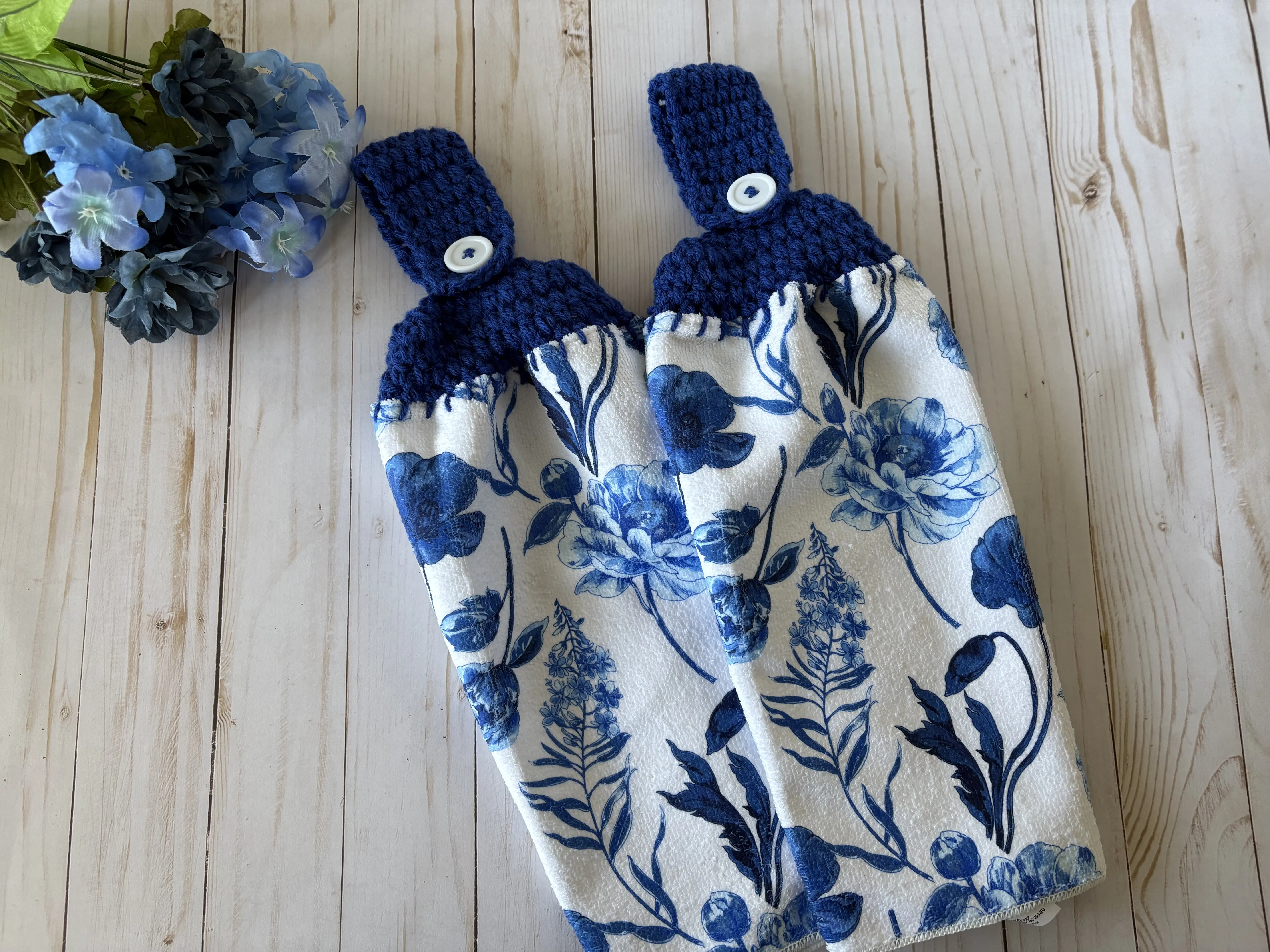 Blue Floral kitchen Crochet towels,