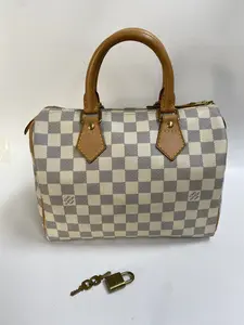 Pre-owned Louis Vuitton canvas Crossbody Bags Speedy 30 Damier Azur (white checkered) TH
