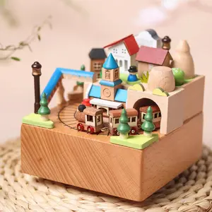 Handmade Wooden Time Train Music Box