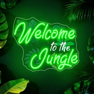 Welcome to the Jungle Neon Sign Jungle Decor Green Led Word Neon Light Signs for Wall Decor Usb Letter Light Up Sign for Garden Home Entryway Front Porch Party Gift