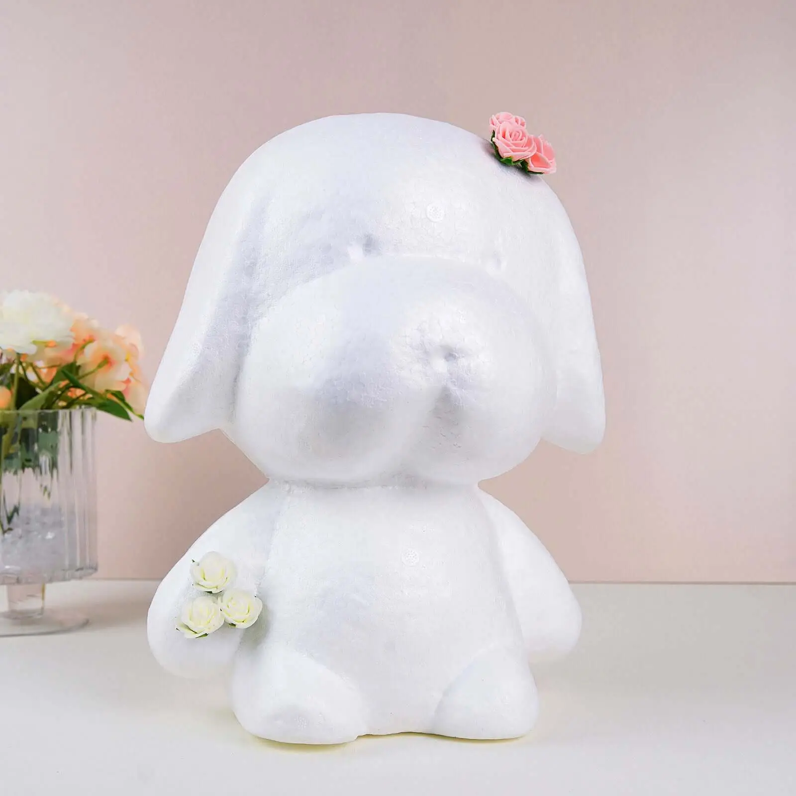 DIY White 3D Modeling Styrofoam Puppy - 12.5 Inches Polystyrene Craft Foam Animal, Home Decor Statue, 3D Decor Collectible Figurine