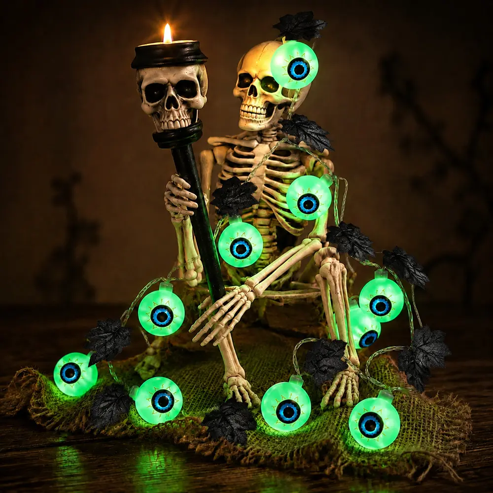 Qawtor Halloween Eyeball String Lights, 10 LED Creepy Eye Lights Battery Powered Decorative Lights for Halloween Party, Indoor Outdoor Garden Yard Doorway Decorations