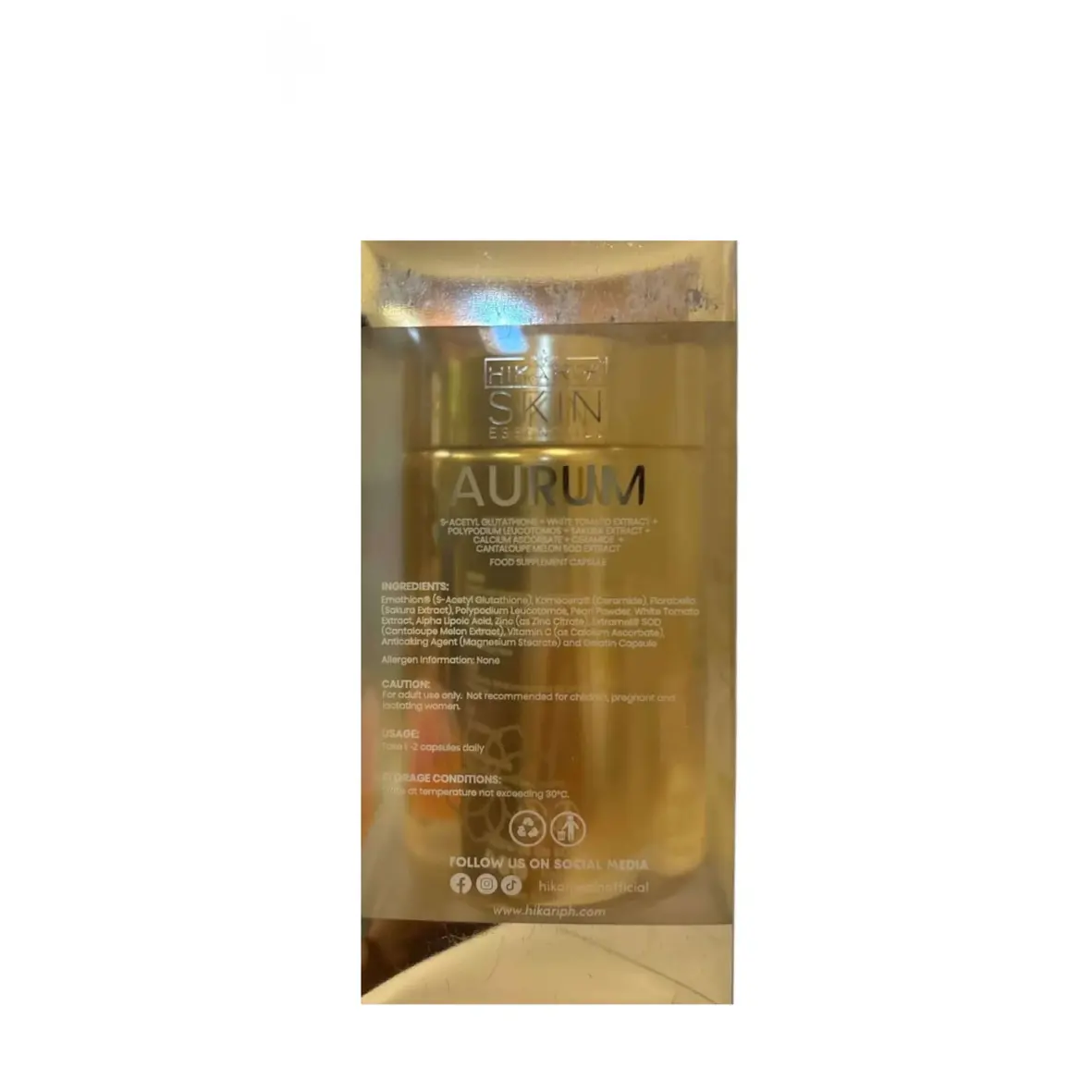 Hikari Aurum S-Acetyl Glutathione Supplement with Sakura & Ceramide Blend - 30 Capsules
