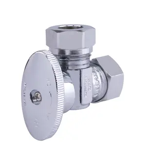 Hausen 1/2-inch Nominal Compression Inlet x 7/16-inch and 1/2-inch Slip-Joint Outlet 1/4-Turn Angle Water Stop; Lead-Free Forged Brass; Chrome-Plated; Compatible with Copper Piping, 1-Pack