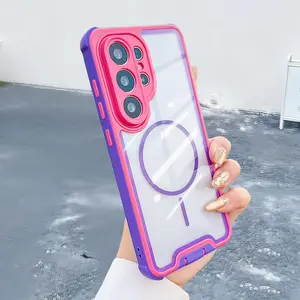 For Samsung Galaxy S26 Ultra S25 S24 S23 S22 Plus Shockproof Magnetic Phone Case Military Grade Drop Protection, MagSafe Compatible, Rugged Clear Cover with Colorful Bumper