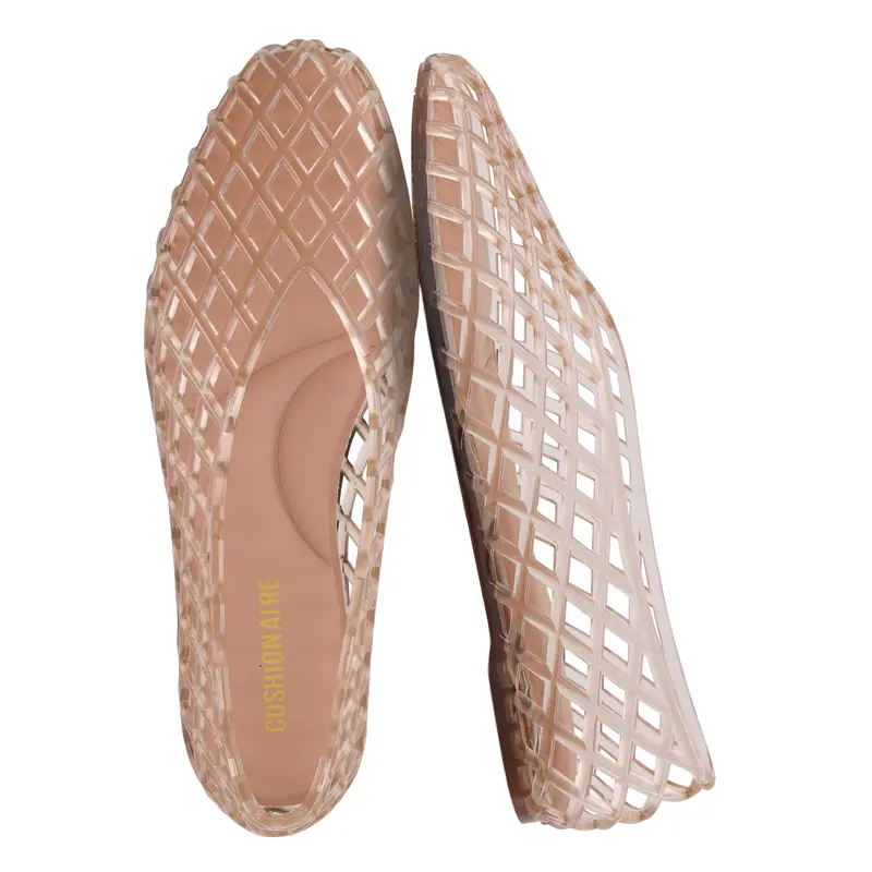 Cushionaire Siesta Modern Lattice Ballet Flats for Women | Slip on Pointed Toe Jelly Shoes | Stylish Lattice Design for Everyday Outfits