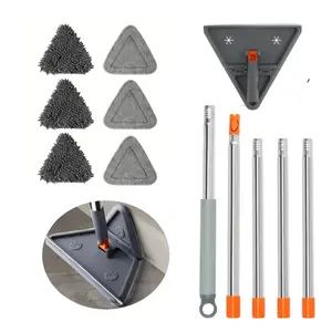 Adjustable Long Handle Wall Cleaning Triangle Spin Mop Set, 80-Inch Extendable Handle, 180° Rotating Head, 6 Microfiber Pads, Dry Wet Use, Ideal for Bedrooms & Kitchens