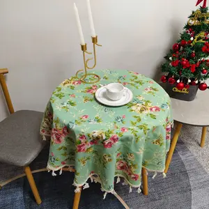 1pc Round Tablecloth with Floral Pattern, Bohemian Farmhouse Style, Durable Polyester, Ideal for Kitchen, Parties, Weddings, All Seasons