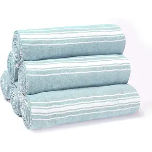 Peshtemal Turkish Towel 100% Cotton Chevron Beach Towels Oversized 36x71 Set of 6, Beach Towels for Adults, Soft Durable Absorbent Extra Large Bath Sheet Hammam Towel - Aqua Blue