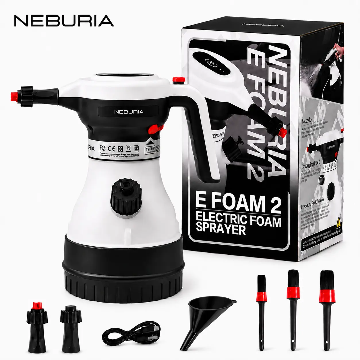 【toolupgrade】NEBURIA Gen 2 Professional Electric Foam Sprayer,Rechargeable High Pressure Foam Cannon for Car Auto Detailing,Home,Industrial Cleaning,With Smart Pressure Control Core,Ergonomic Portable Cordless Cleaner for Kitchen,Windows,Bathroom
