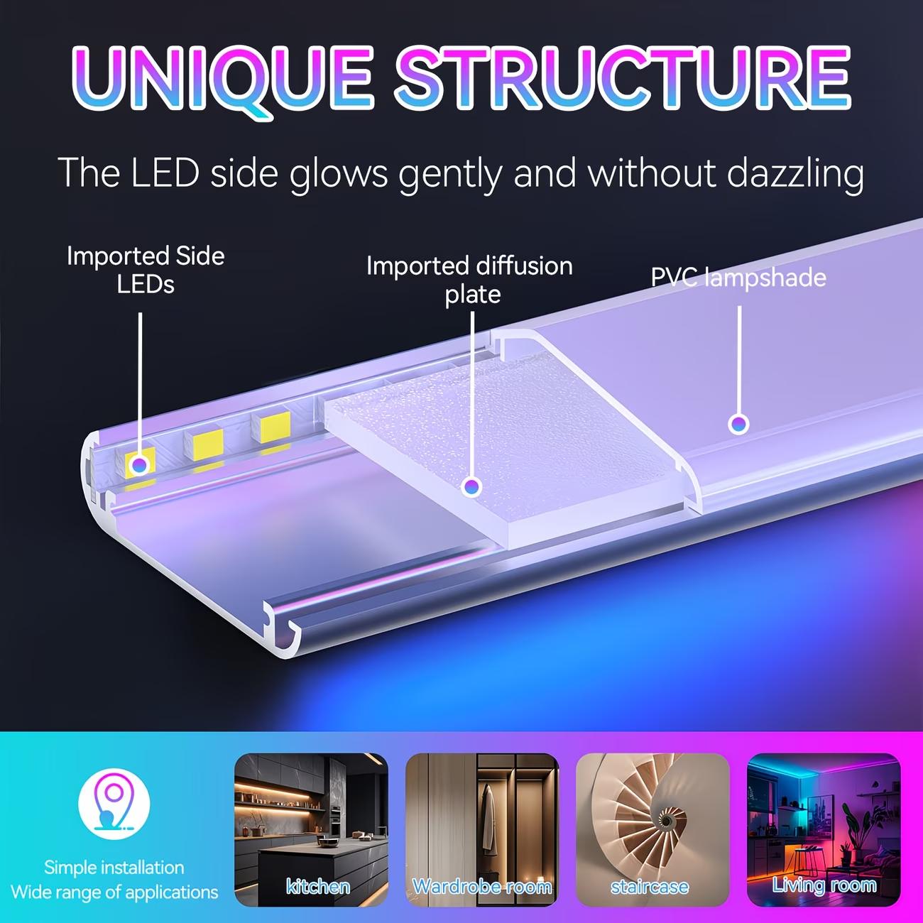 RGB Dynamic Sensing Night Light Strip — Smart Cabinet Light, 1500mAh Rechargeable Design, Magnetic No-Drill Installation, Perfect for Kitchens, Wardrobes, Staircases, Bathrooms, and Stylish Vacation Home Decor.