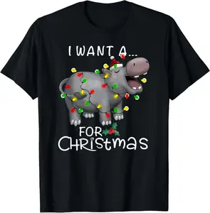 I Want A Hippopotamus For Christmas Xmas Hippo Lover Funny T-Shirt Pure Cotton Graphic Tees Menswear Top: Gifts for Men & Women