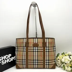 Pre-owned BURBERRY Leather Tote Bags Nova Check Tote Bag bb6319cb