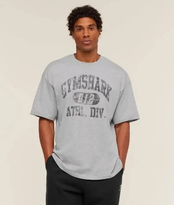 Gymshark Athletic Division Graphic Oversized T-Shirt – Light Grey Core Marl Cotton Gym Tee