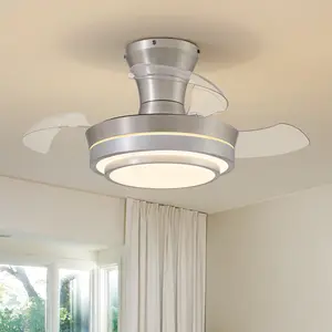 Retractable Small Led Ceiling Fan with Light and Remote 28 Inch Low Profile Brushed Nickle Modern Fandelier for Bedroom Living Room Dimmable 6 Speed Reversible Smart Ceiling Fan kitchen