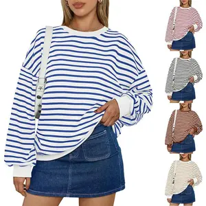 Women Striped Oversized crewneck sweatshirt Long Sleeve Shirt Casual Loose Pullover Top comfort hoodies Womenswear Hoodie st patrick's day outfits