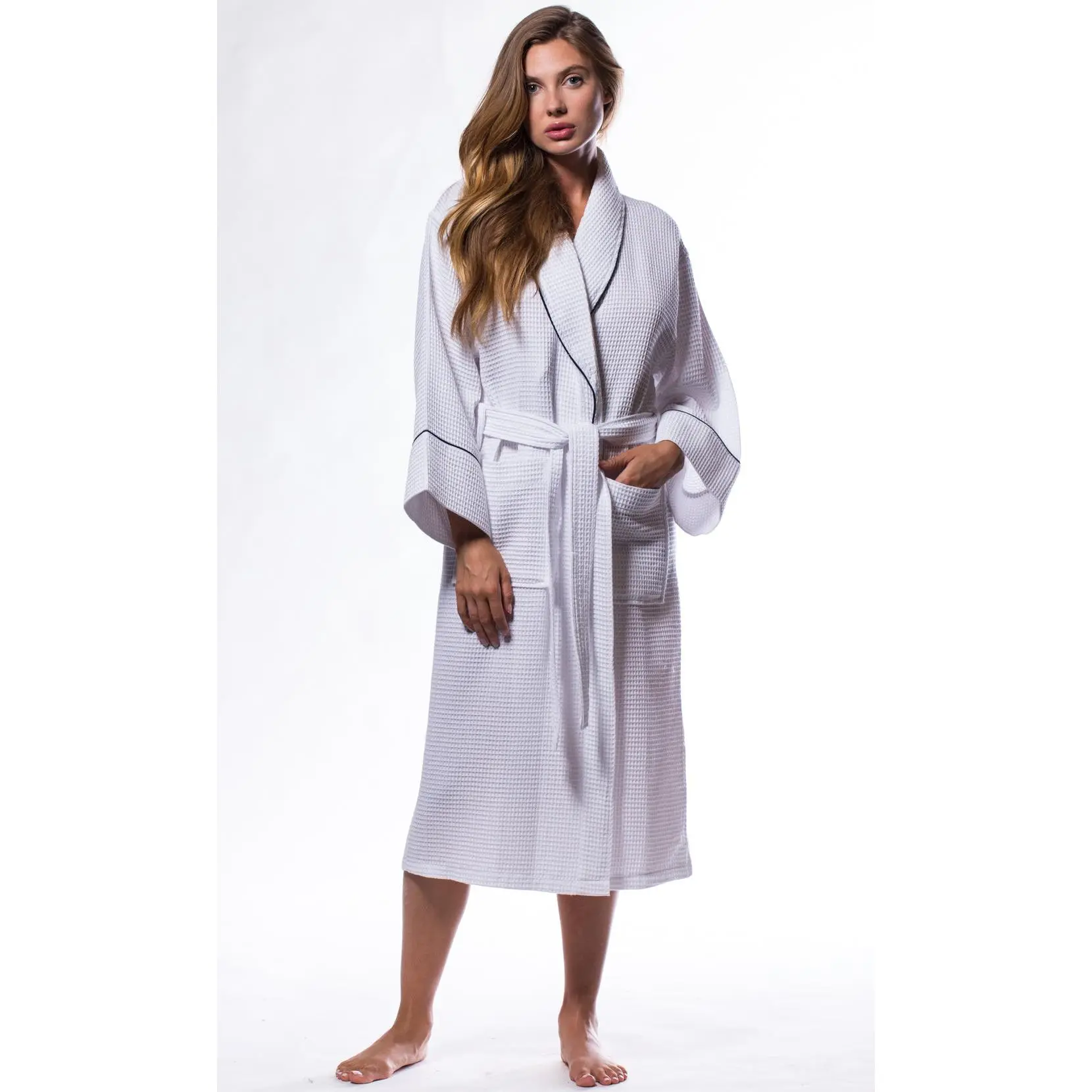 Turquaz Turkish Cotton Waffle Shawl Long Robe Women Breathable