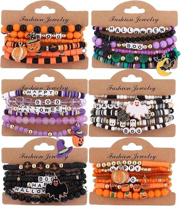 36 Pcs Holiday Heishi Surfer Bracelets for Women Bulk Easter Mother's Day Christmas St. Patrick's Day Mardi Gras Bracelet Stackable Stretch Friendship Bracelets Set