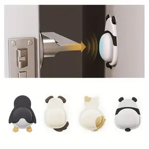 4pcs Cute Silicone Door Stopper Wall Protector Pads, Cat Dog Panda Penguin Designs, Anti-Collision Pad for Door Handle Table Corner