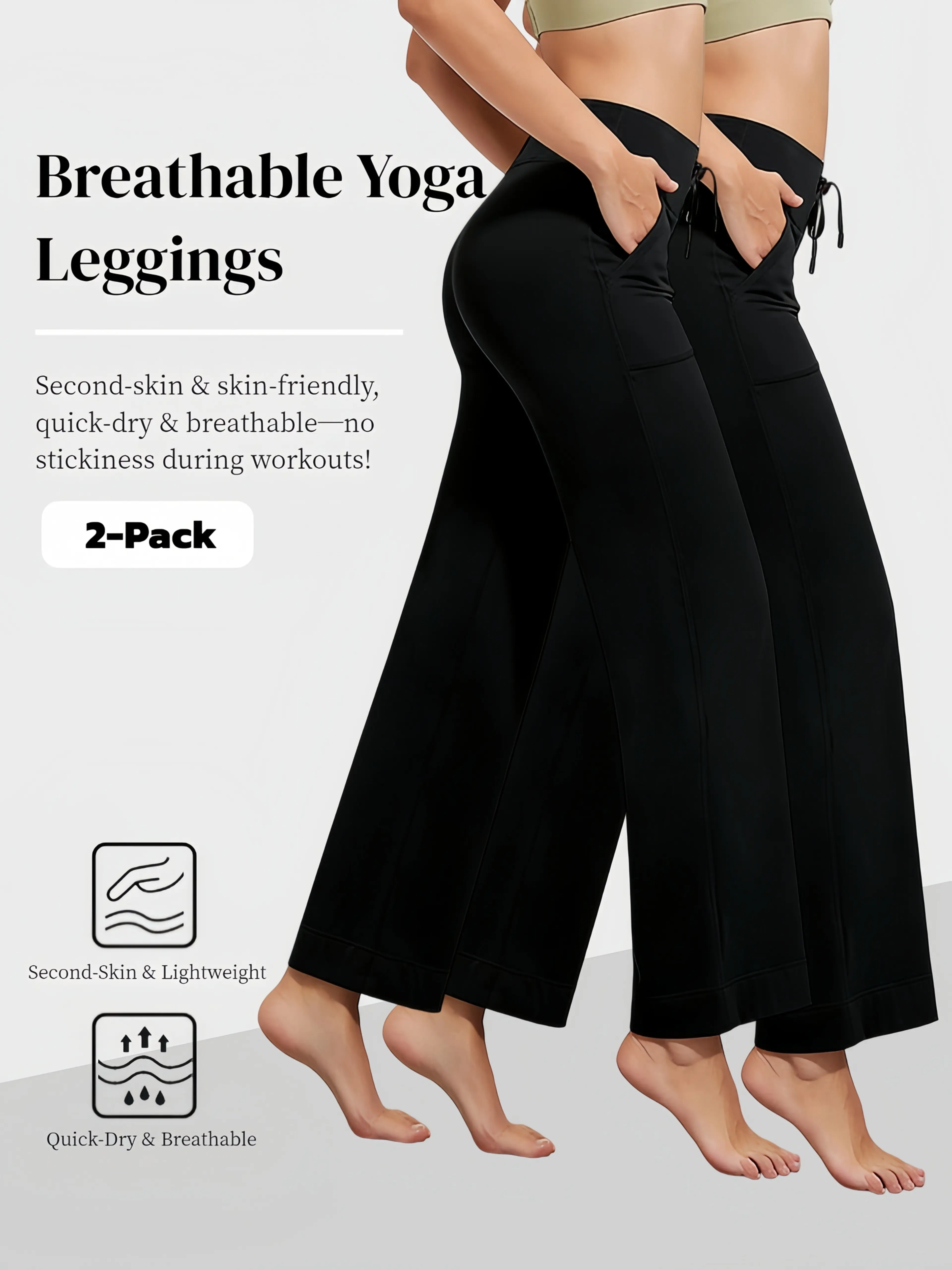 2 Pack Women's Black High Waist Straight Leg Pants Stretchy Tummy Control Slim Fit Casual Workout Daily Trousers summer