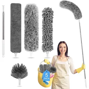 Microfiber  Duster 5-in-1 Kit, Dusters for Cleaning, Duster with Extension Pole 100 Inches, Cobweb Duster, Microfiber Dusters for High Ceilings and Fans, Blinds,  and Furniture