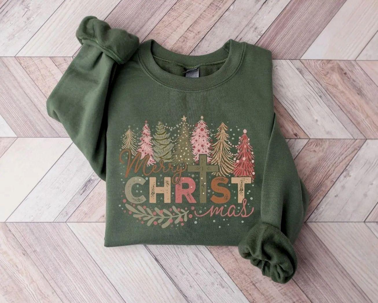 Merry Christmas Sweatshirt, Jesus Christ Sweater, Religious Christmas Gift, Christian Holiday Crewneck, Christmas Season Apparel, Trending Xmas Graphic Sweatshirt, Comfortable Menswear & Womenswear Top, Perfect Gift For Men And Women, Aug26